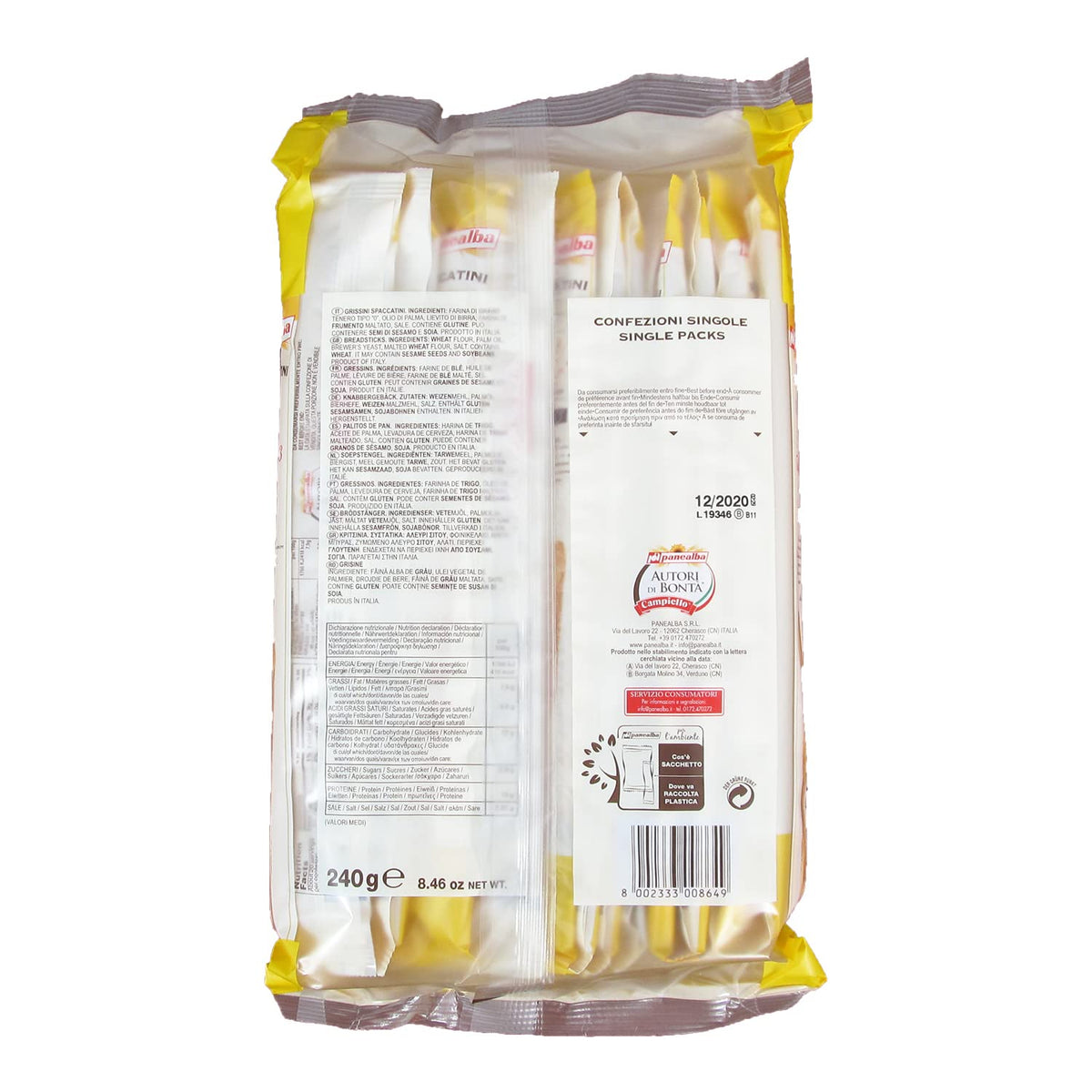 Panealba Thin Grissini Breadsticks | 16 Bags Case | Each Bag Contains 20 Packets | Each Packet Contains 4 Grissini | Imported fr