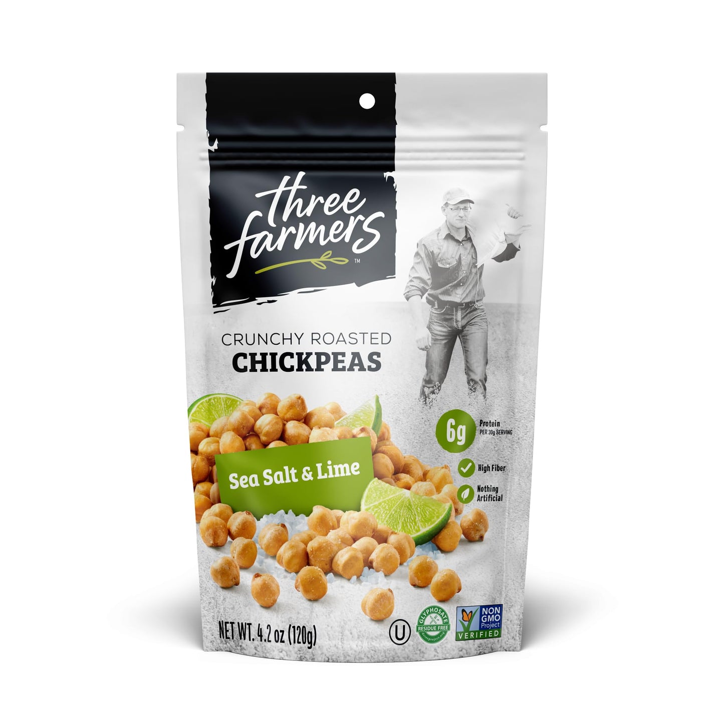 Three Farmers - Roasted Chickpeas Variety Pack | Sea Salt & Lime, Barbecue, & Sea Salt | 3 Pack -4.2oz | Gluten-Free | Vegan | K