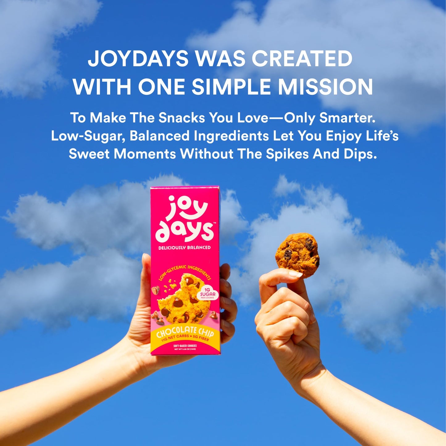 Joydays Chocolate Chip Cookies, 63% Less Sugar and High Fiber Snack, Plus Protein - Made for Balanced Nutrition, Healthy Snacks