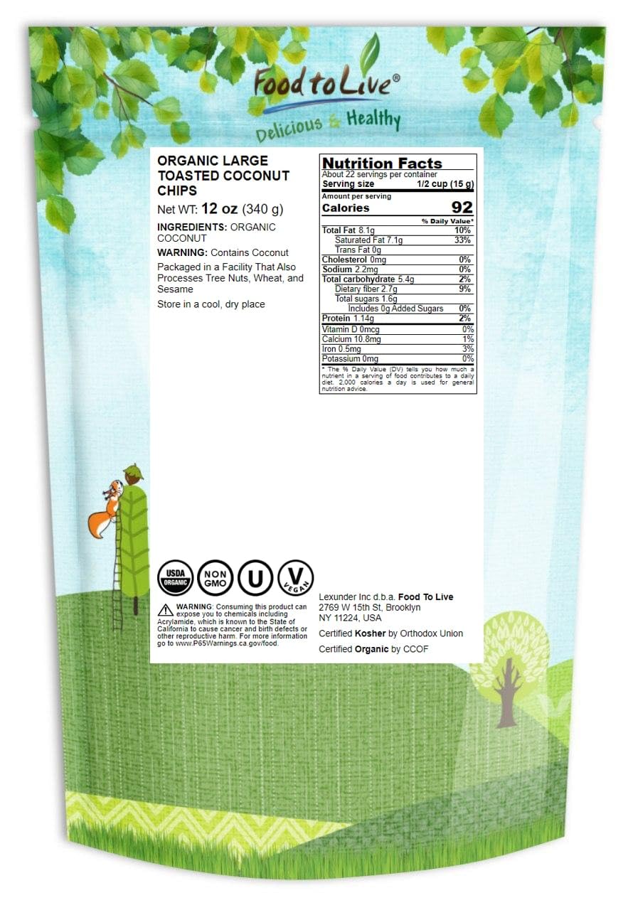 Food To Live - Organic Toasted Coconut Chips, 12 Ounces - Non-Gmo, Desiccated Coconut Flakes, Unsweetened, Unsulfured, Vegan, Bu