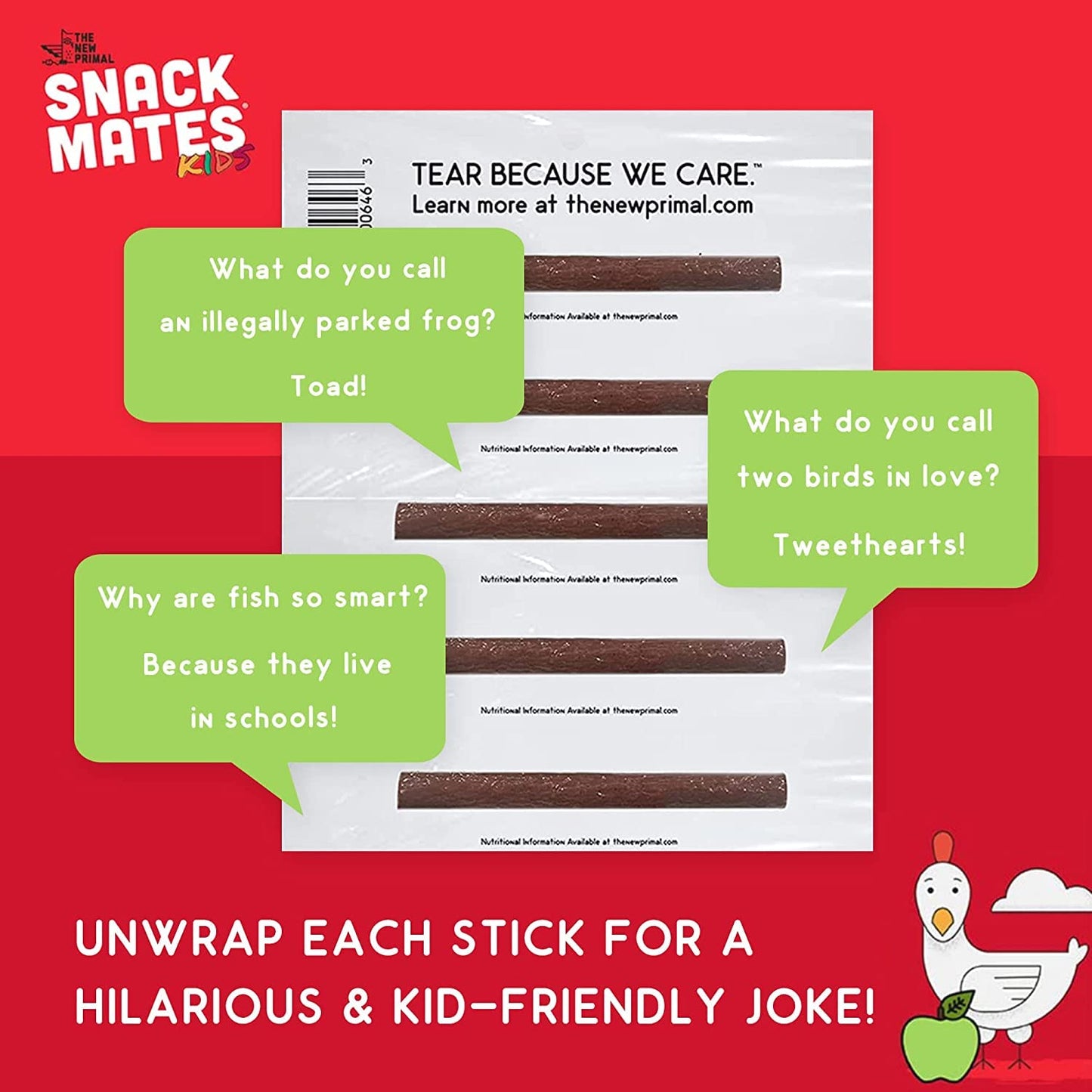 The New Primal Snack Mates Chicken & Apple Sticks, Gluten Free Healthy Snacks For Kids, Low Sugar High Protein Back To School Sn