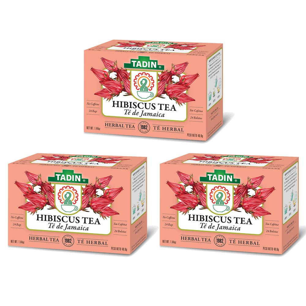 Tadin Hibiscus Herbal Tea, Caffeine Free, 24 Tea Bags, Pack of 3, 1.44 oz