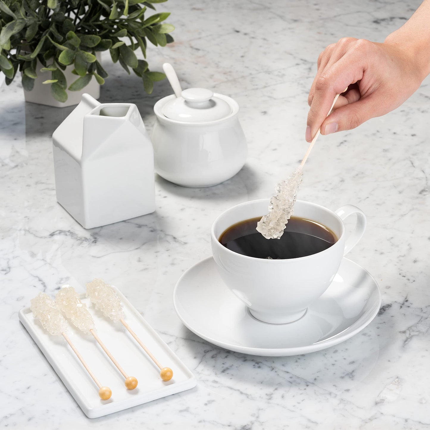Candy Envy - White Caf   Sugar Sticks Mini Rock Candy - 18 Individually Wrapped Sugar Stirrer - Original Sugar Flavored