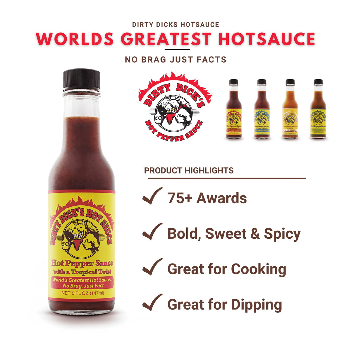 Dirty Dicks Original Hot Sauce, 5 Fl Oz - Award-Winning Blend Of Habanero, Tropical Fruits & Spices (Pack Of 2)