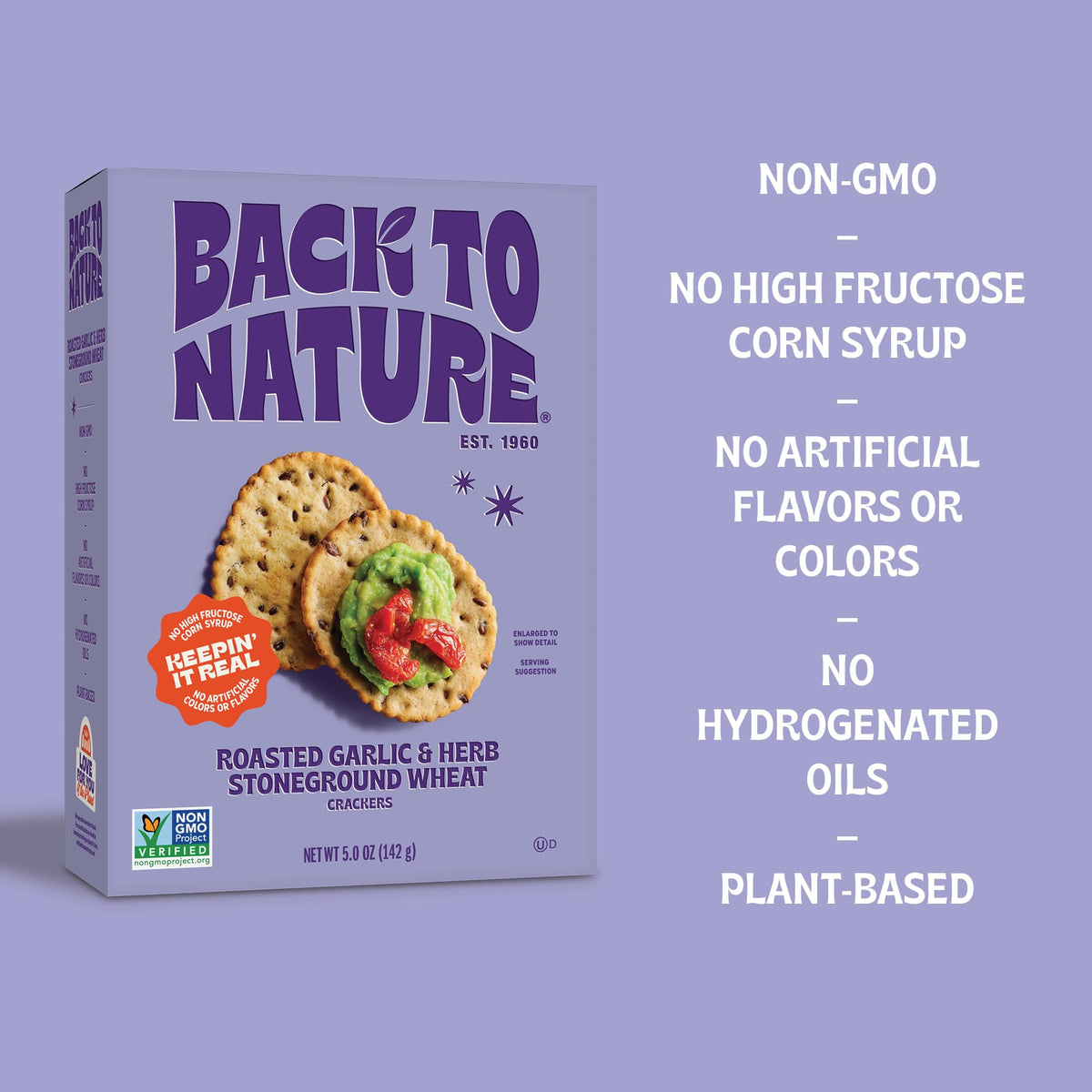 Back to Nature - Stoneground Wheat Crackers - Garlic & Herb - Real Ingredients like Whole Grain Wheat, Flax Seed and Sea Salt -