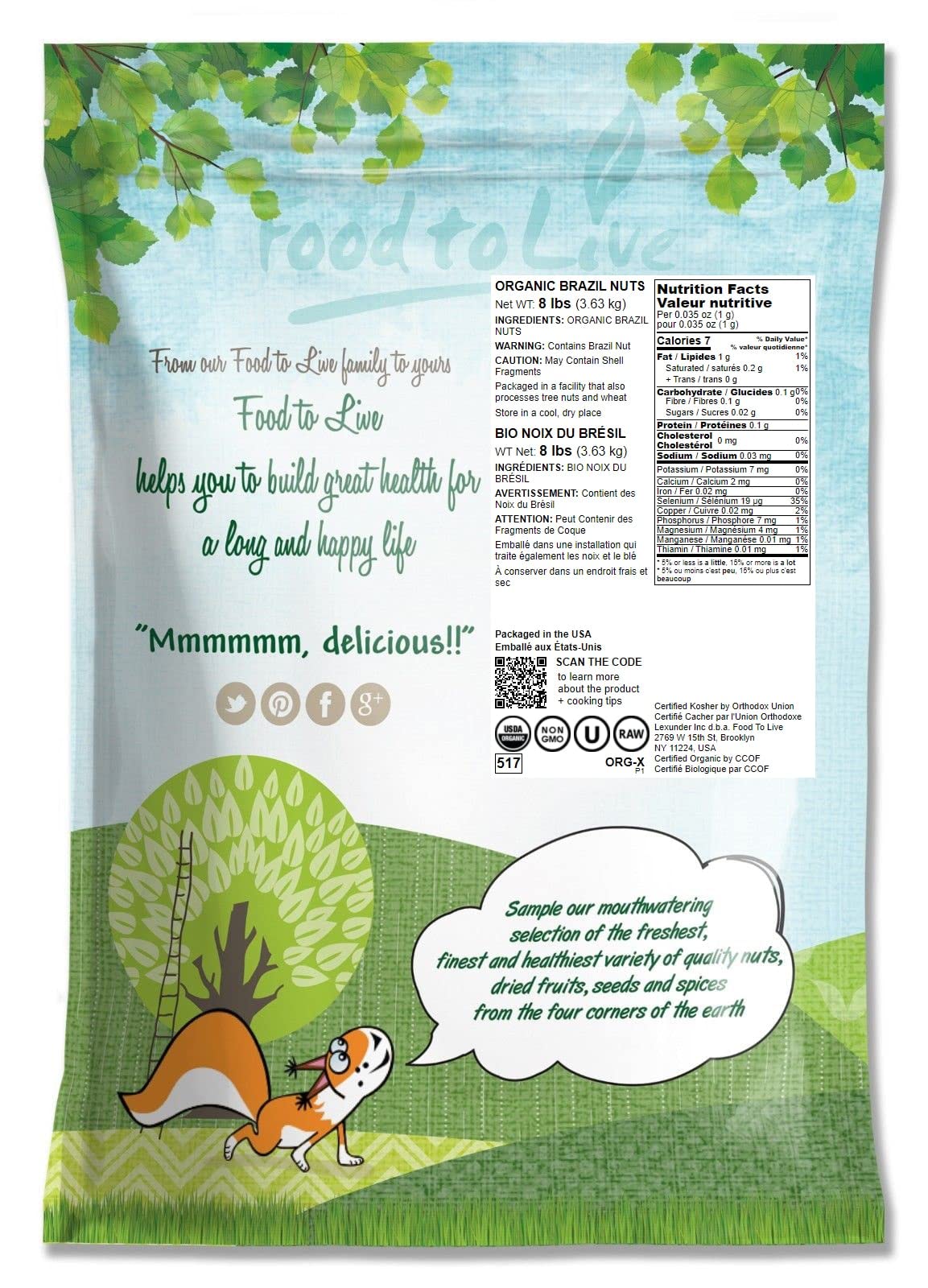 Food to Live Organic Brazil Nuts, Raw, Unsalted, 8 Pound Bulk, Non-GMO, Vegan, Keto Friendly, Low Sodium, Good Source of Selenium