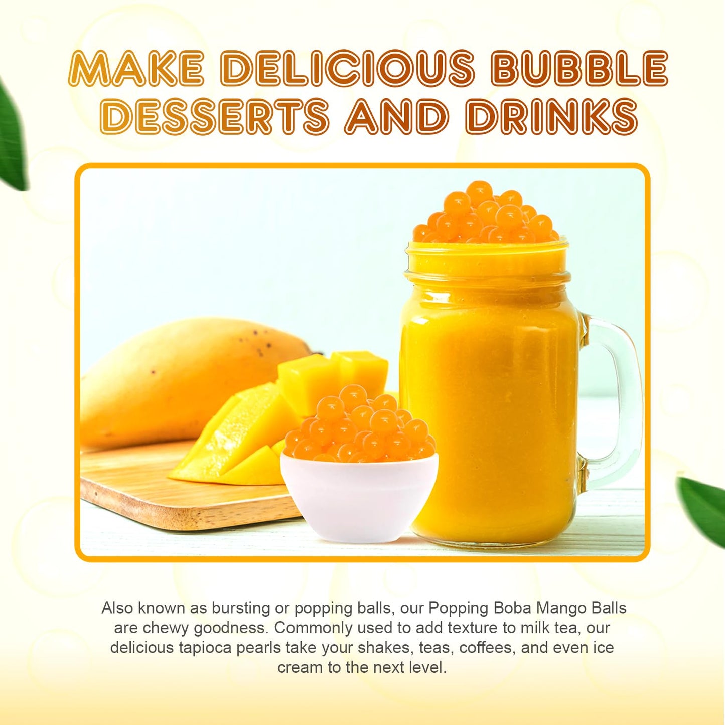 Fanale Popping Boba Pearls for Bubble Tea - Mango Flavor - 7 lb