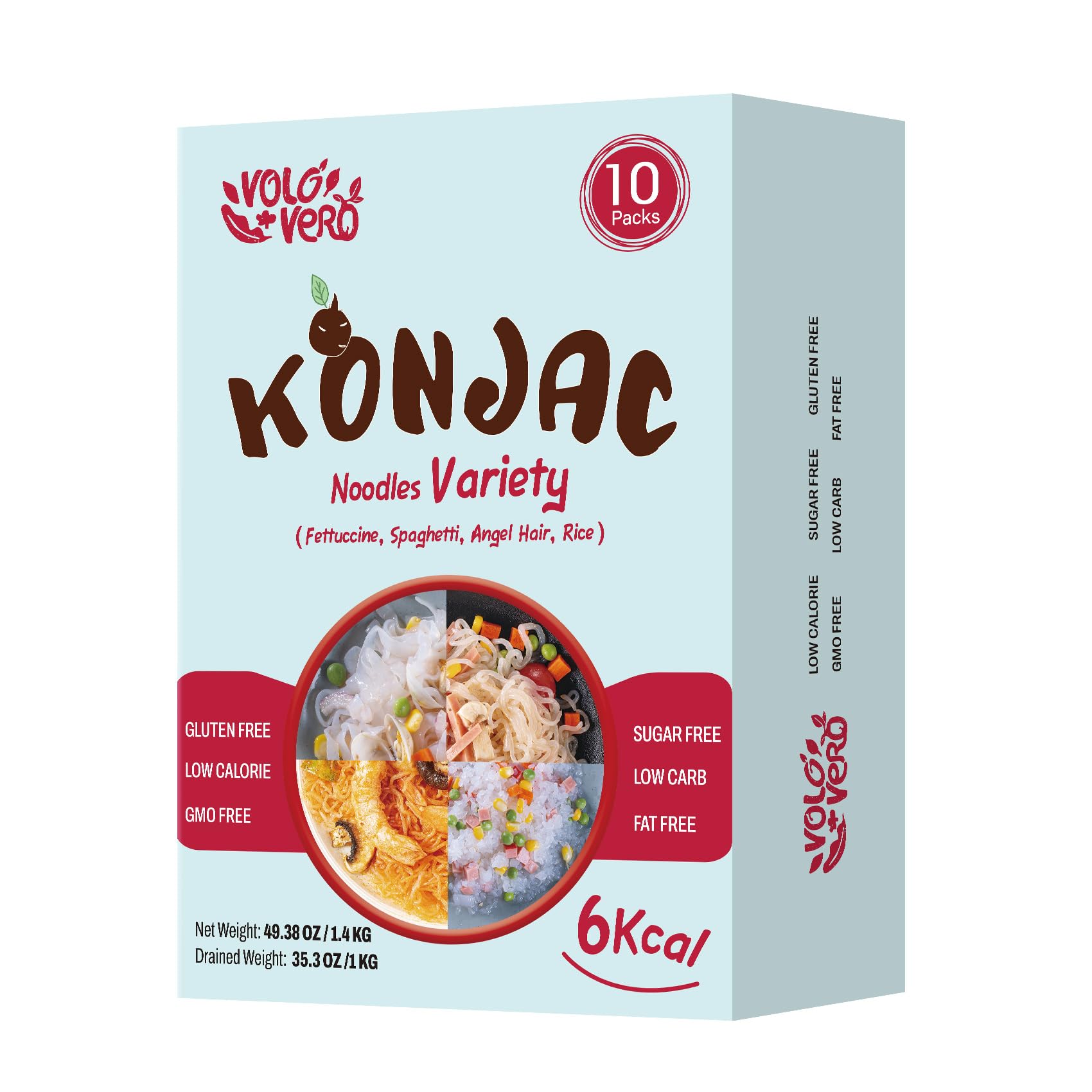 Volo Vero Konjac Noodles Variety Pack - 10 Packs Shirataki Noodle Pasta With Fettuccine  Spaghetti  Angel Hair  And Rice Shapes  Gluten-Free  Sugar-Free  Keto  Vegan  Low Calorie  Low Gi  Ready-To-Eat Healthy Food Gifts