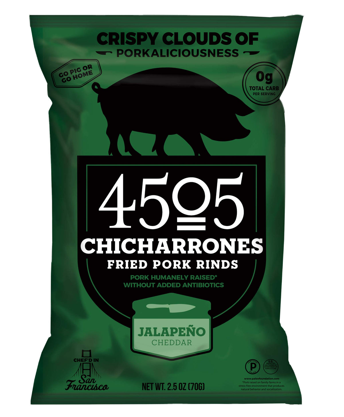 4505 Meats Chicharrones Fried Pork Rinds Jalapeno Cheddar, 2.5 Oz