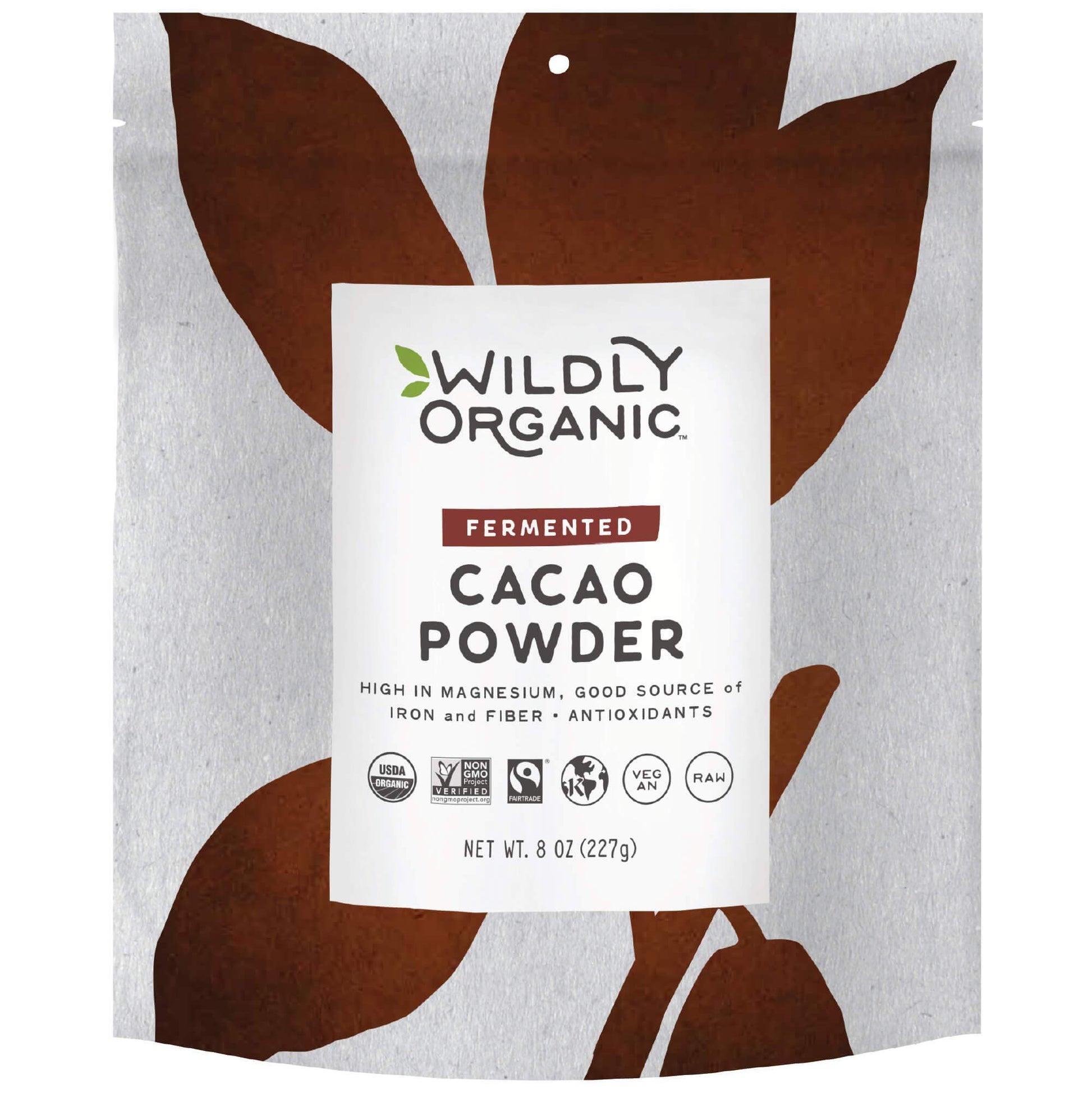 Wildly Organic Fermented Cacao Powder 8 Oz Bag - Organic  Non-Alkalized  Minimally Processed  Raw  Fair Trade  Non-Gmo  Kosher  Vegan  Top-Grade Rich Chocolate Flavor | Perfect For Skin  Smoothies  Yogurt  Oatmeal  Chocolate  Fudge  Baking  & Hot Cocoa