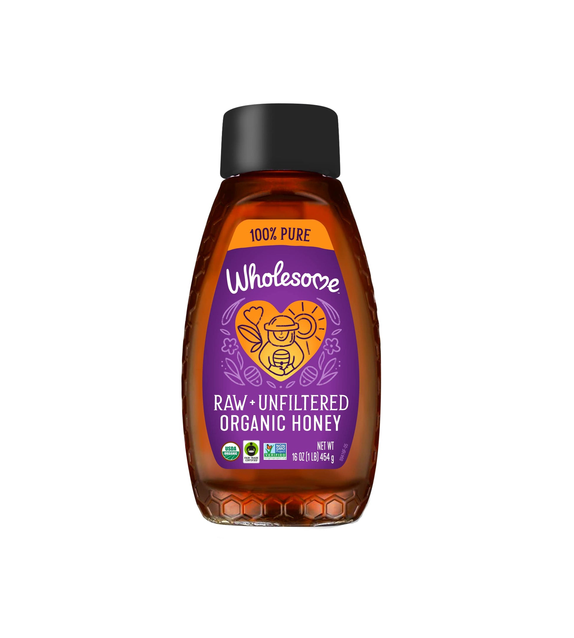 Wholesome Sweeteners Organic Raw Unfiltered Honey, Pesticide Free, Fair Trade, Non Gmo & Non Glyphosate, 16 Ounce Squeeze Bottle