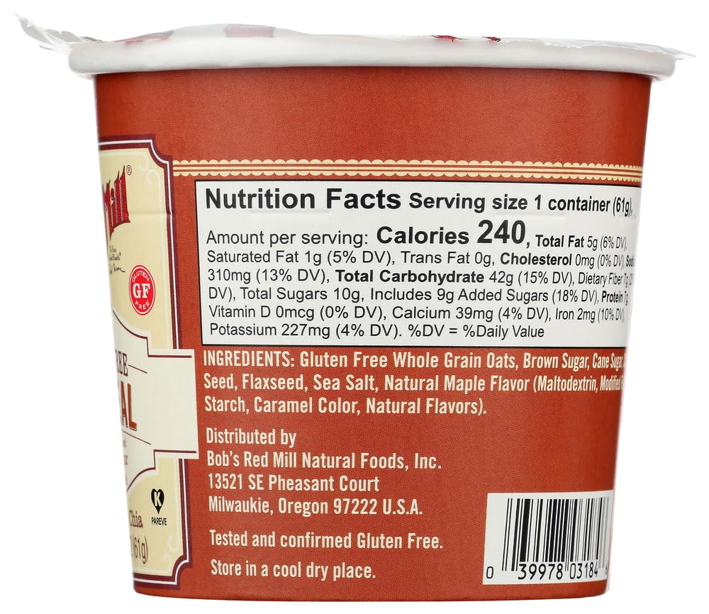 Bob'S Red Mill Gluten-Free Oatmeal Cup & Maple, Brown Sugar, 2.15 Ounce
