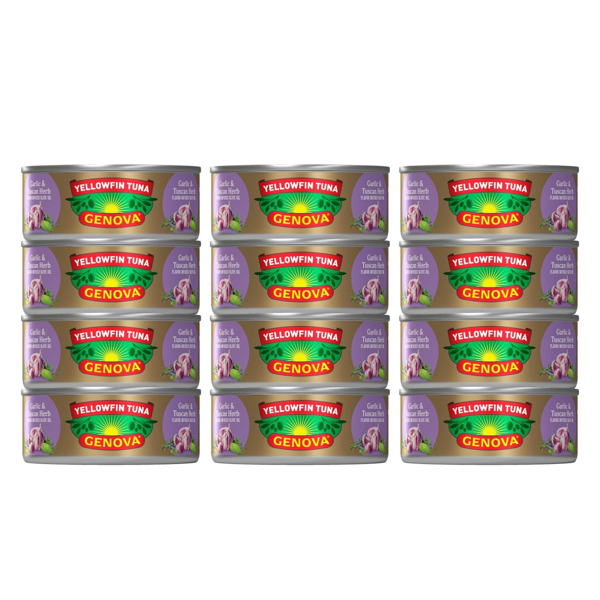 Genova Premium Yellowfin Tuna in Garlic and Tuscan Herb Infused Olive Oil, 5 Ounce Can (Pack of 12), Wild Caught, Solid Light