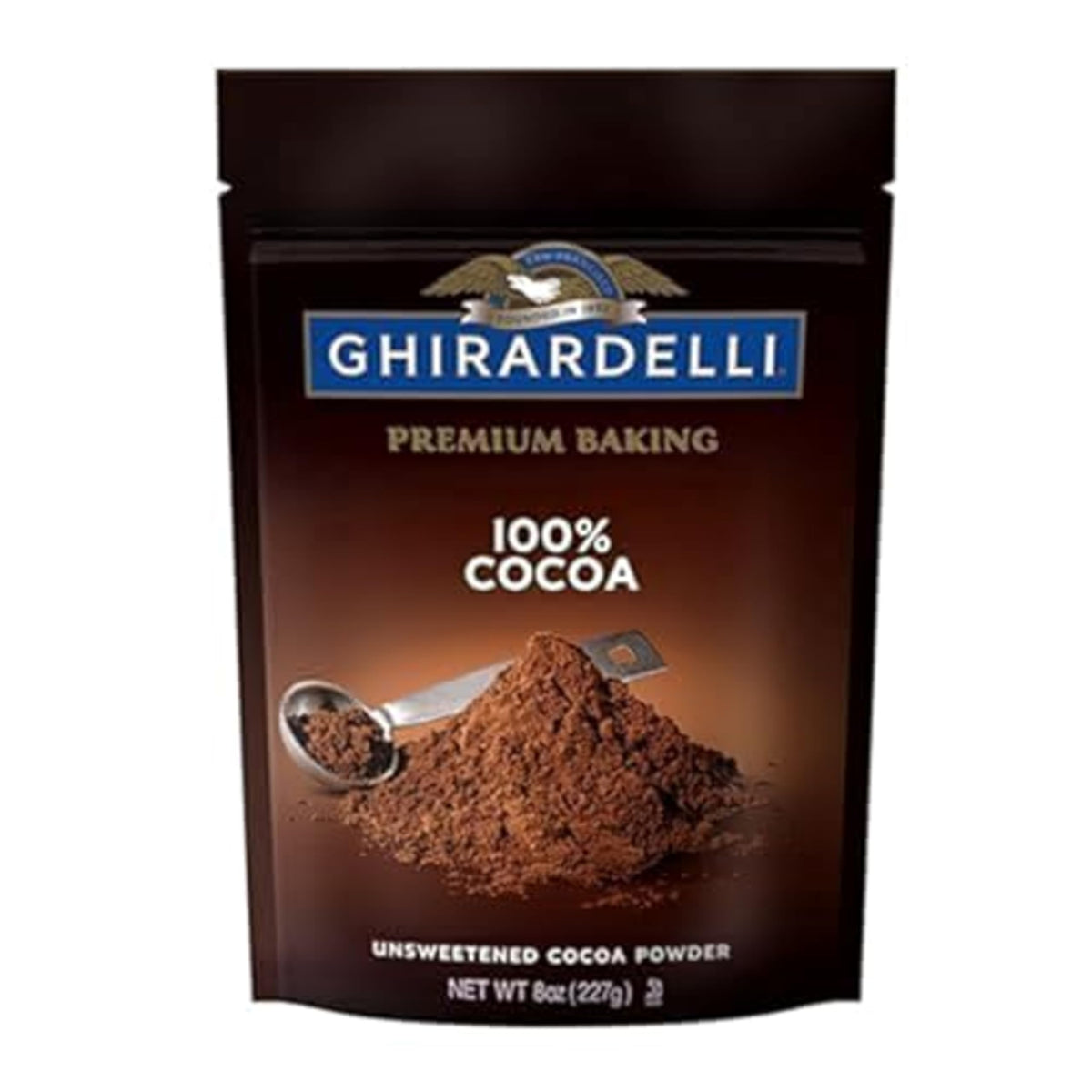 Ghirardelli Premium Baking Cocoa Unsweetened Cocoa Powder, 8 OZ Bag, Rich Brown