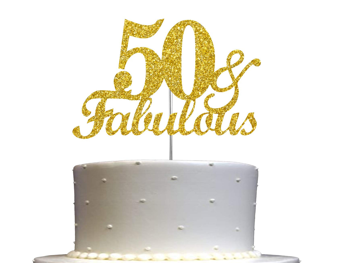 RokAPary 50 & Fabulous Cake Topper, Gold Glitter, Double-Sided, Premium Quality, Model RCTF