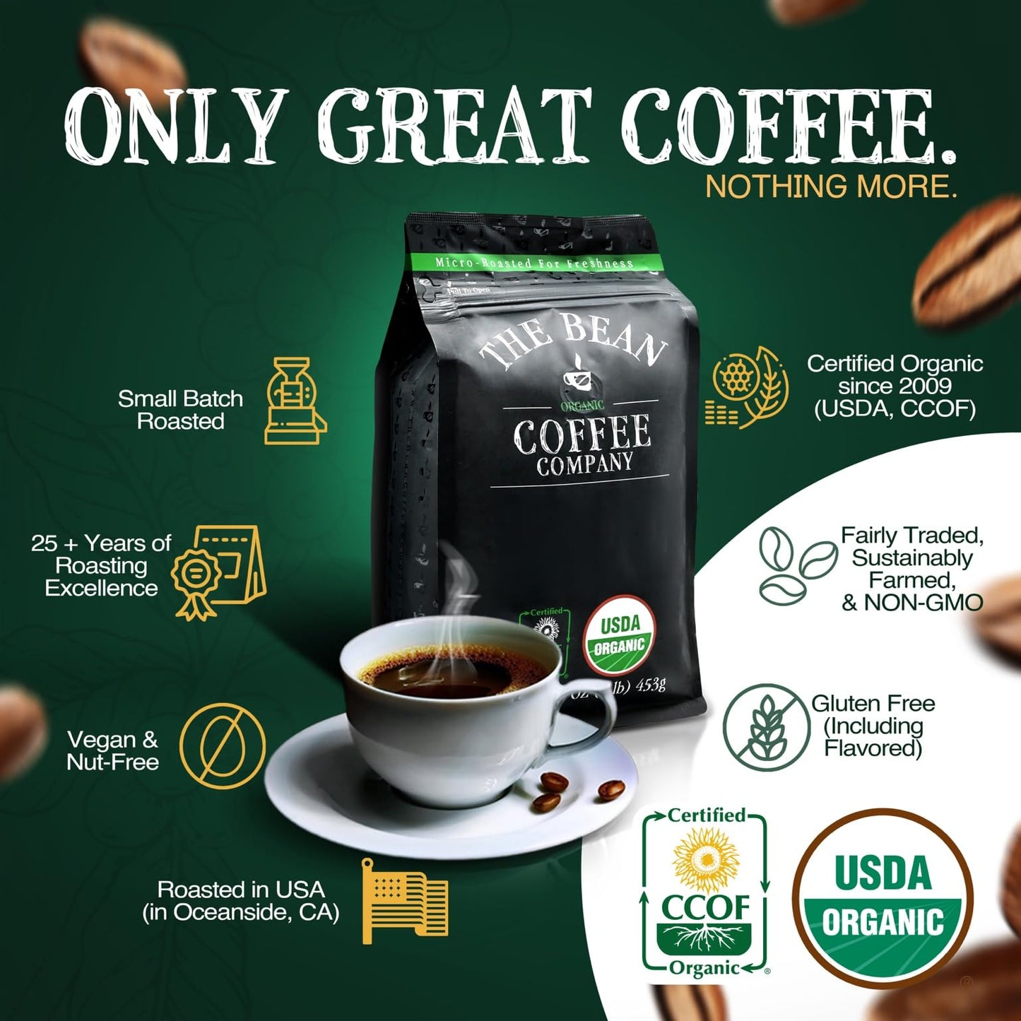 The Bean Organic Coffee Company Caramel, Medium Roast, Ground Coffee, 16-Ounce Bag, Caf   Molido Tostado Org  Nico