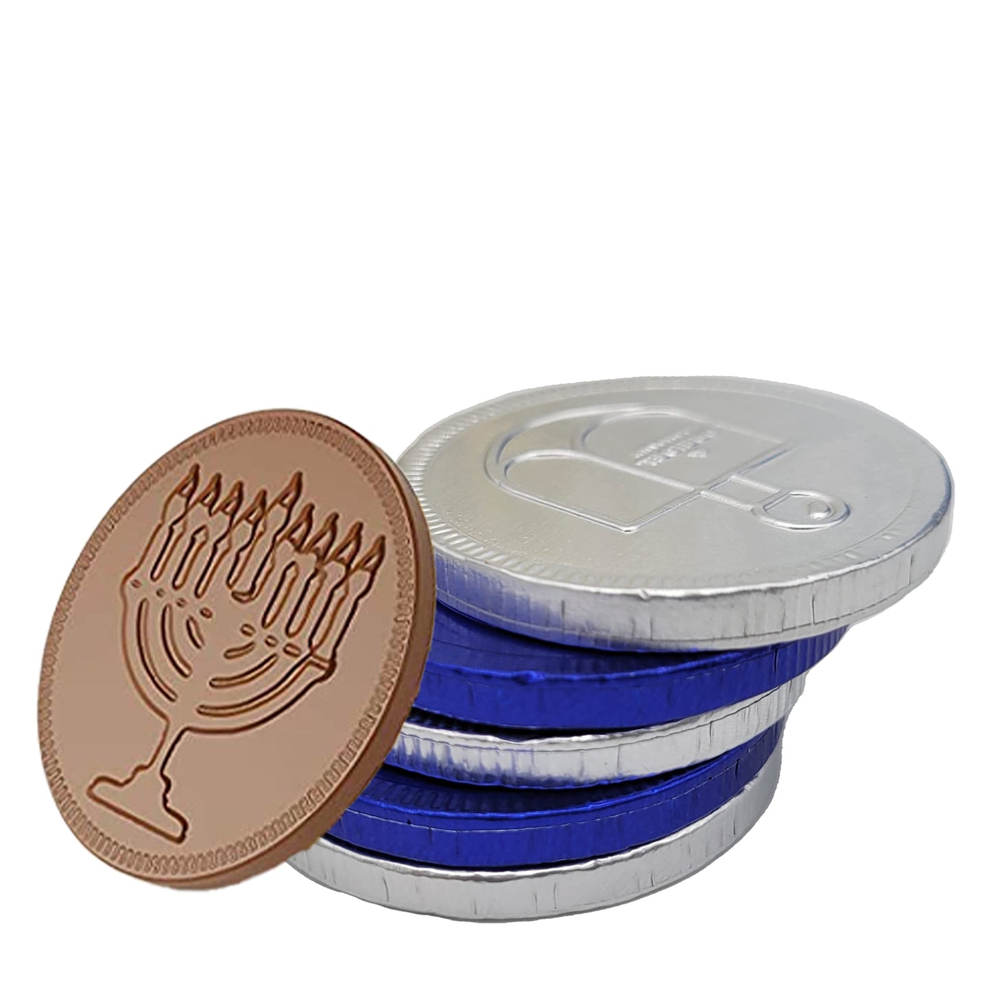 The Dreidel Company Hanukkah Gelt Blue & Silver Coins, Gluten Free, Non-GMO, Kosher Certified, 24 Count in 10 Mesh Bags