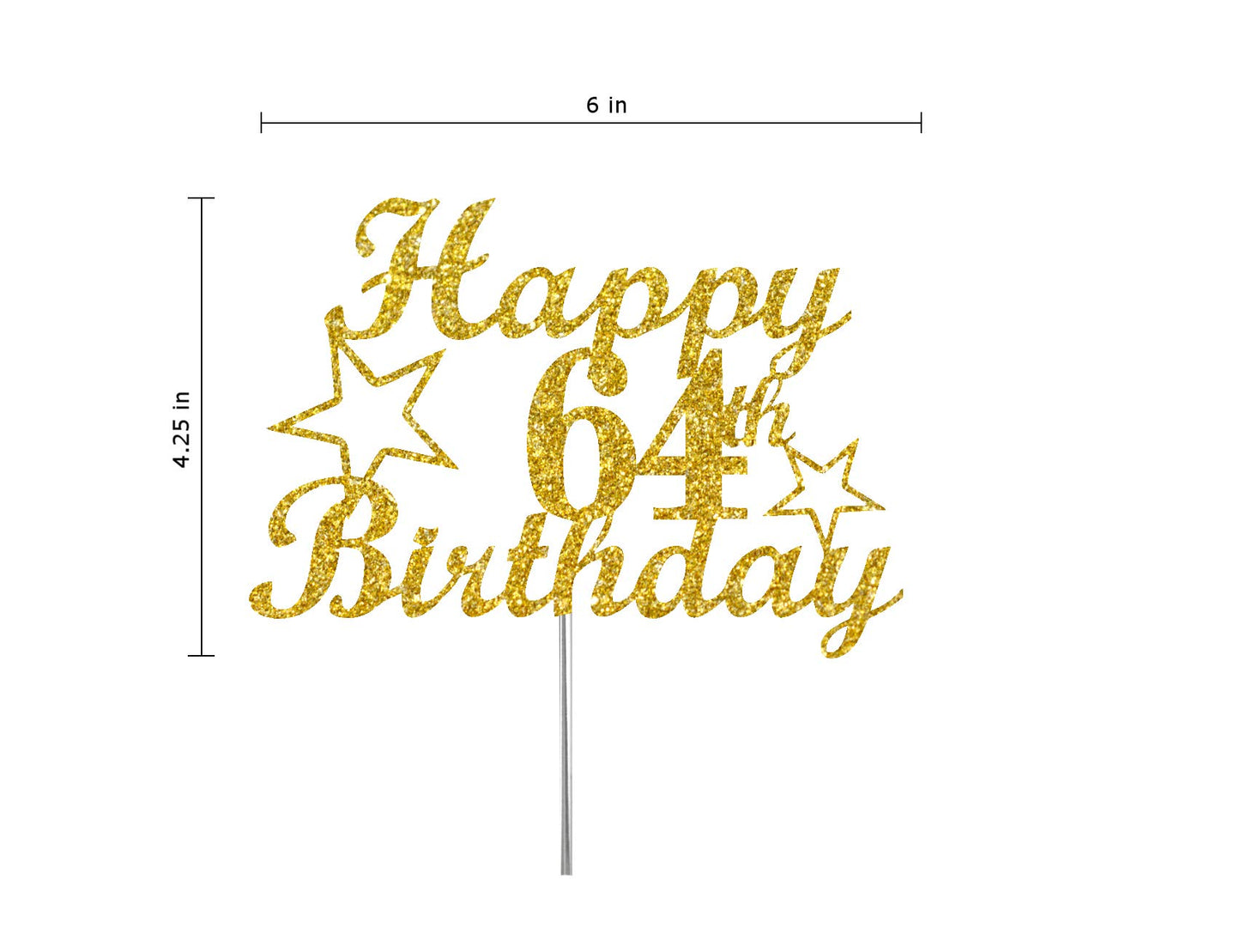 RokAPary 64 Birthday Cake Topper, Gold Glitter, Premium Acrylic, Sturdy Double-Sided, Made in USA