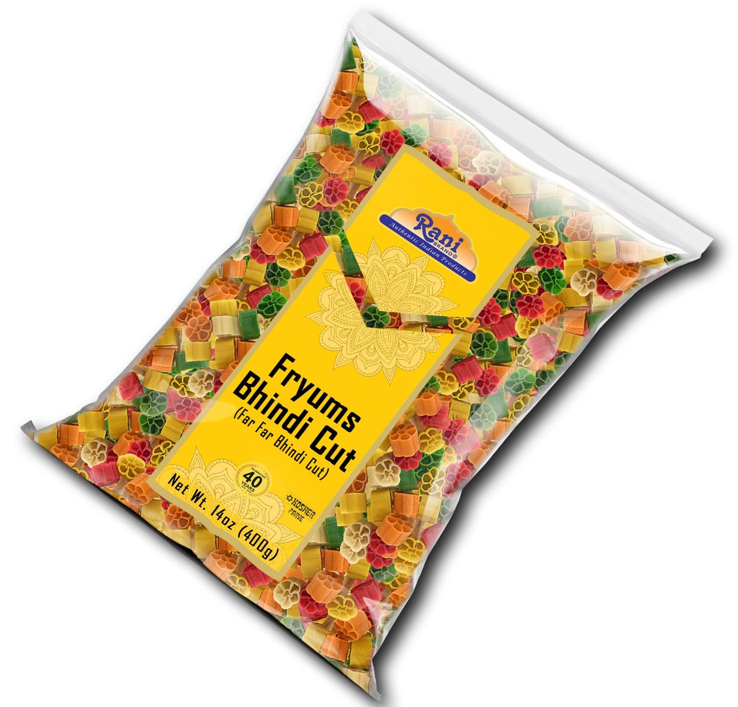 Rani Fryums Bhindi Shape, Vegan & Kosher, 14oz (400g) Uncooked Wheat & Tapioca project piece Snack