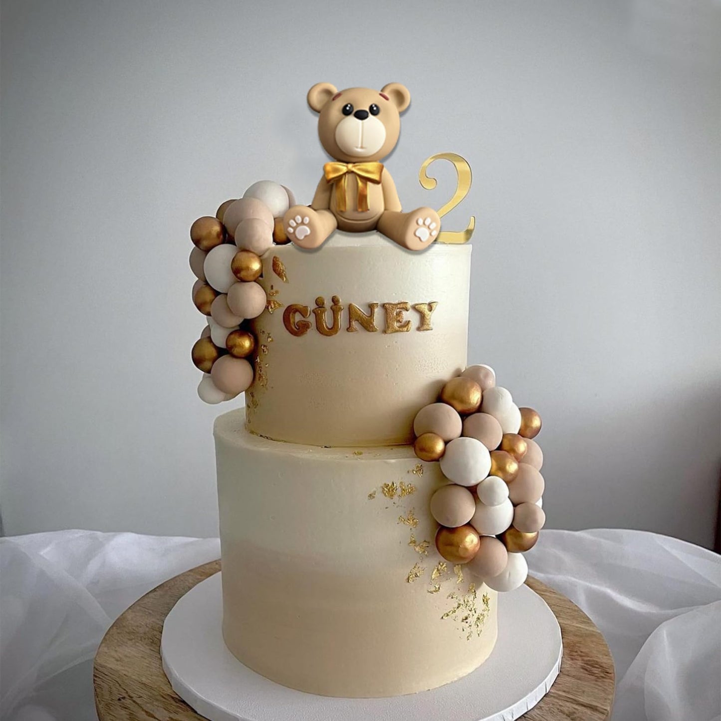 3D Bear Cake Toppers White Bear Cake Decorations For Boy Girl Baby Shower Birthday Party Supplies