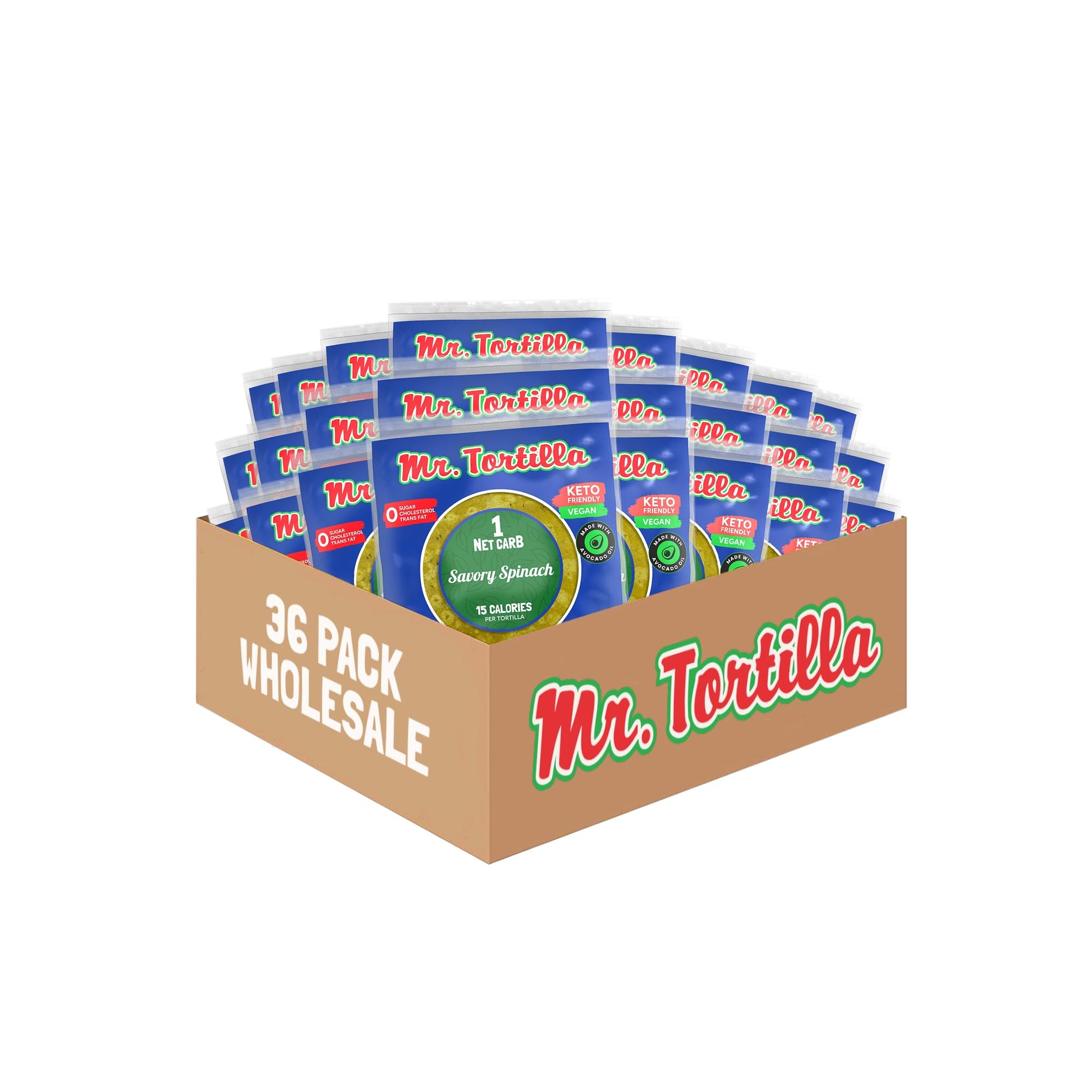 Mr. Tortilla Low Carb Keto Soft Taco Shells  Vegan Healthy Snacks & Bread Alternative  1 Net Carb 15 Calories  Delicious Small Batch Kosher Wraps - (Savory Spinach 36 Pack Wholesale)