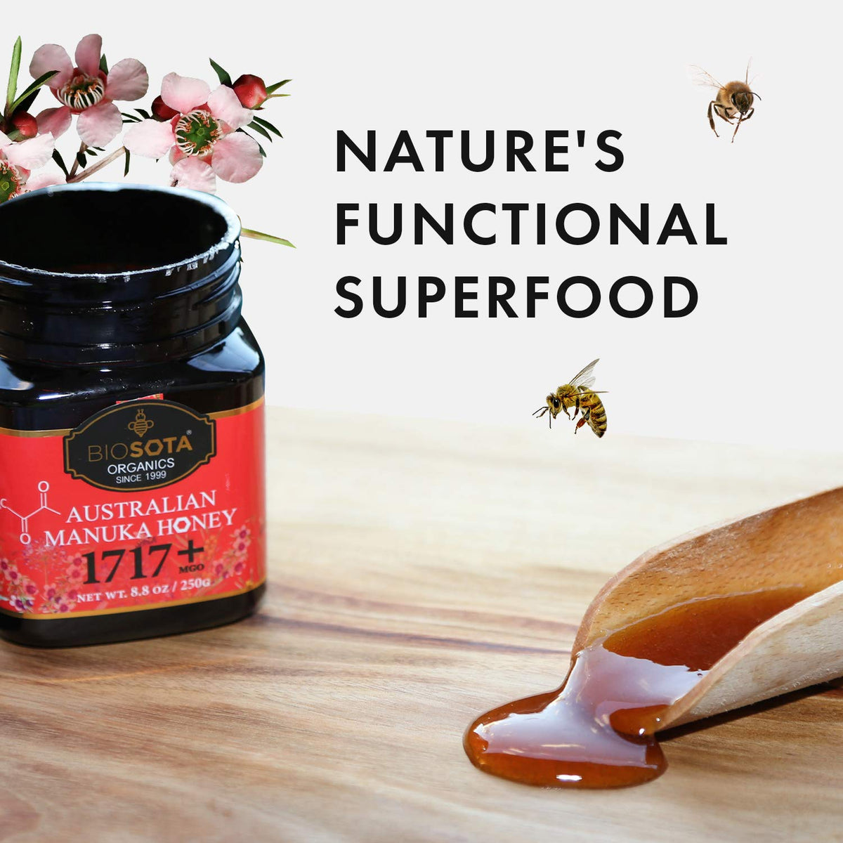 Biosota Organic Manuka Honey Mgo 1717+ - Medical Grade Manuka Honey From Australia Npa/Ulf 31+, 100% Raw Unheated Pure Honey, 8.