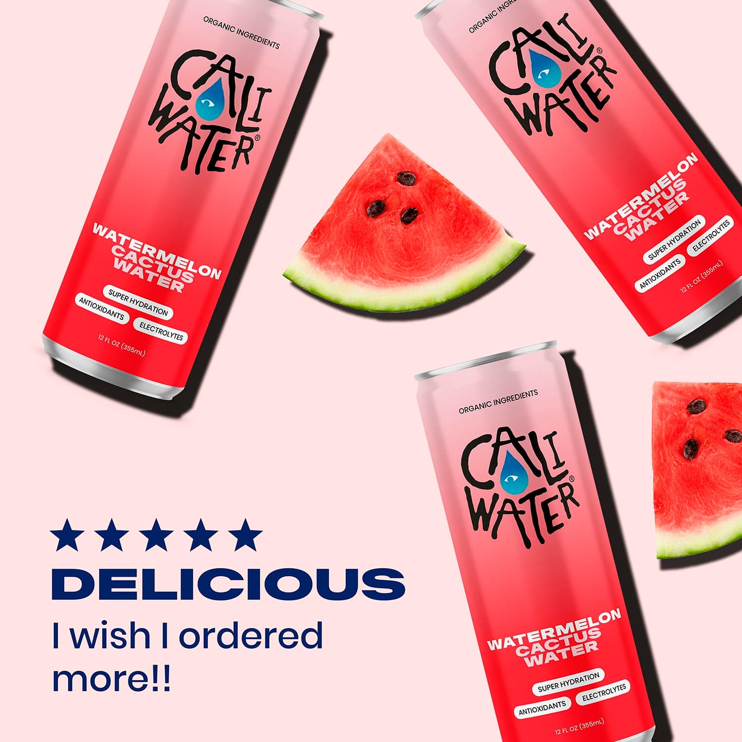 CALIWATER Organic Cactus Water, Watermelon Flavor, 12 Fl Oz (Pack of 12), Low Sugar Hydration Drink