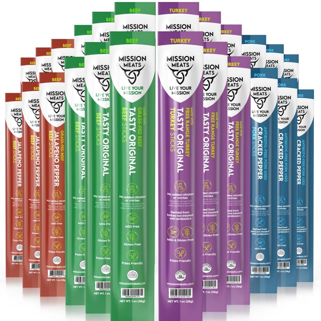Mission Meats Snack Box - Sugar Free Keto Beef Sticks, Gluten Free, Whole 30, 1 Ounce (Pack of 24)