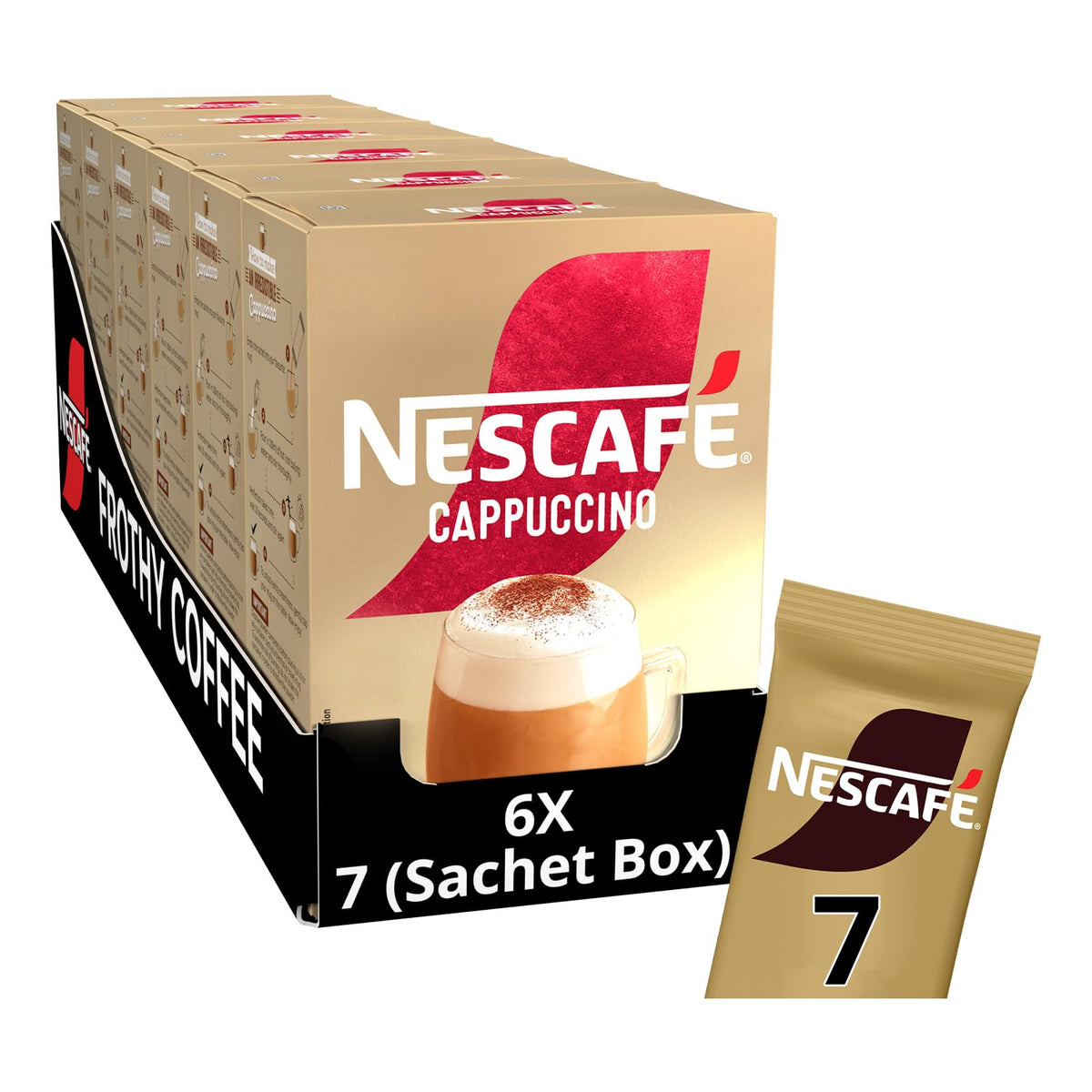 NESCAFÉ Cappuccino Instant Coffee Sachets, Pack of 6 (Total 42 Sachets), 7 Count