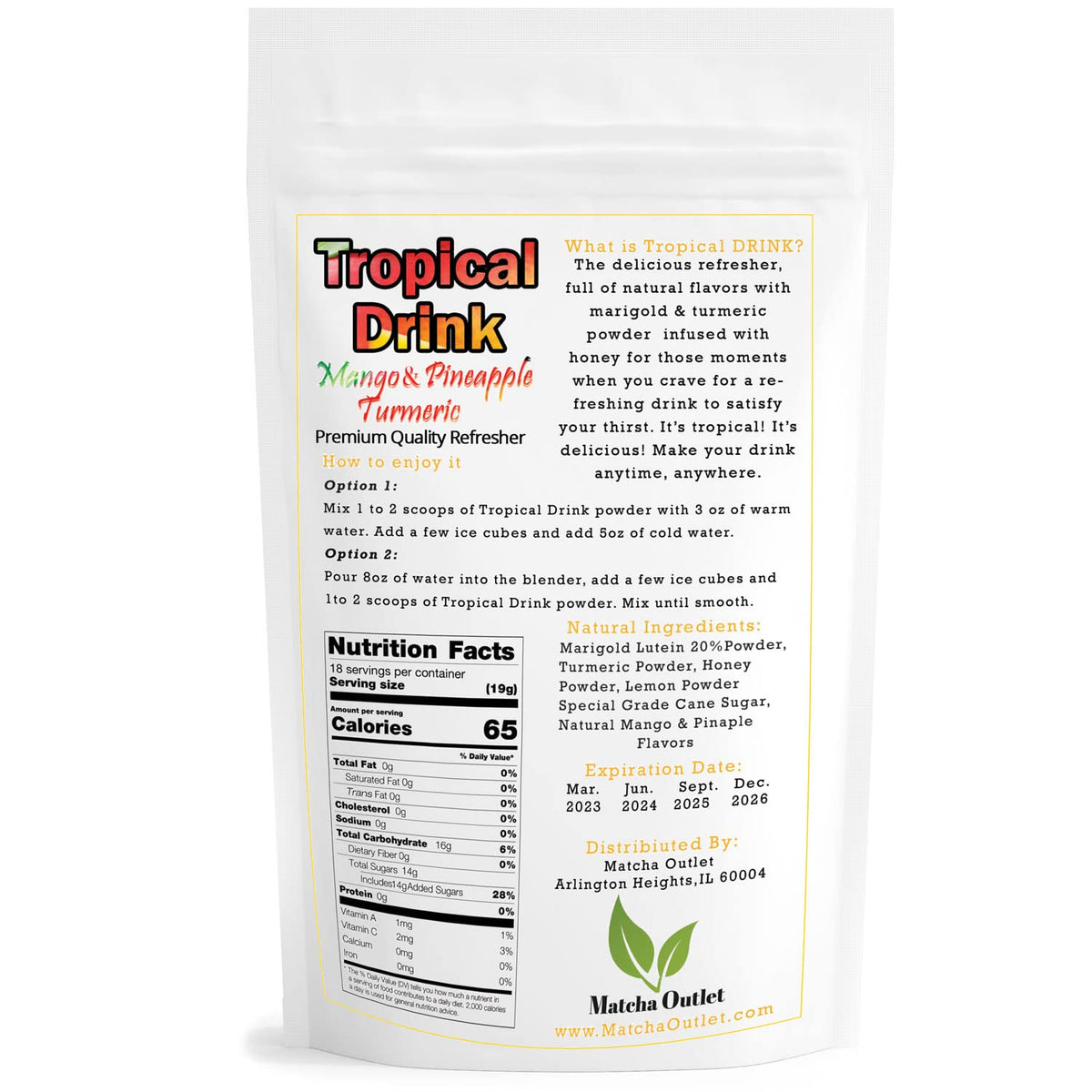 Tropical Drink Mango Pineapple Turmeric Honey Natural Refresher With Marigold Extract 12Oz Great For Loaded Tea Bubble Tea