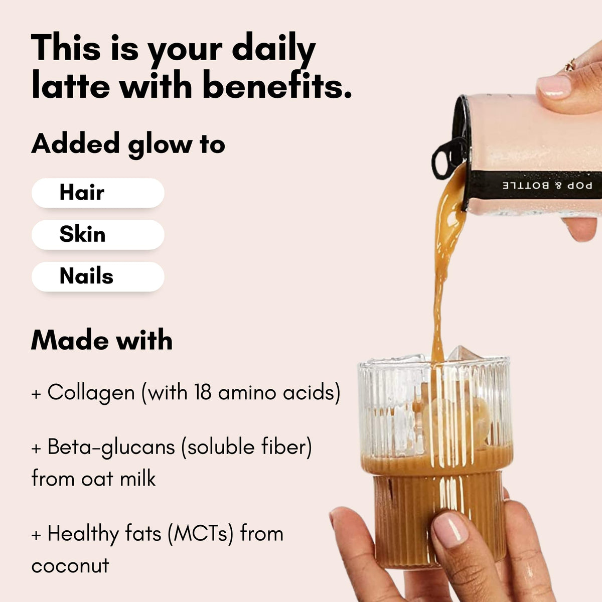 Pop & Bottle, Oat Milk Lattes - Cold Brew With Sustainably Sourced Marine Collagen, Mct Oil, Oat Milk, Organic, Dairy Free, Glut