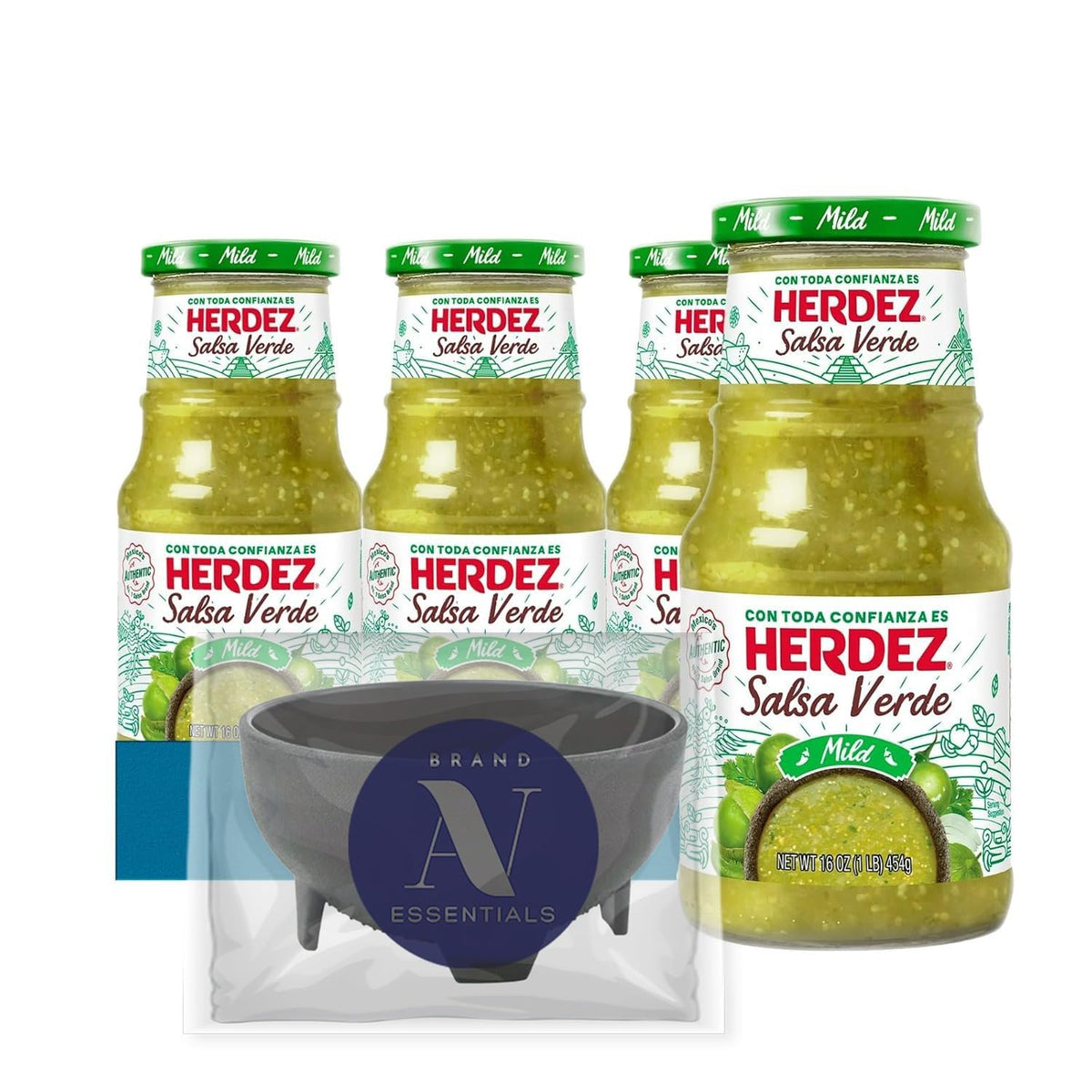 Herdez - Lavinia Essentials Bundle: 4-Pack of Salsa Verde Mild 16oz Glass Bottle + 1 Utility Prop