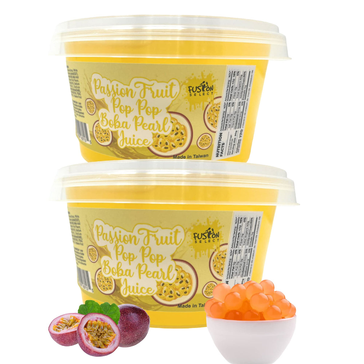 Fusion Select Bursting Bobaz Popping Bobaz Pearls Fruit Tea Snack Toppings (Passion Fruit, 2 Pack)