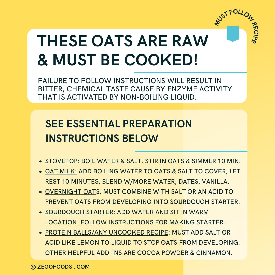 ZEGO Gluten Free Organic Raw Rolled Oats - Double Protein Oatmeal, 14 oz, Cooking Required
