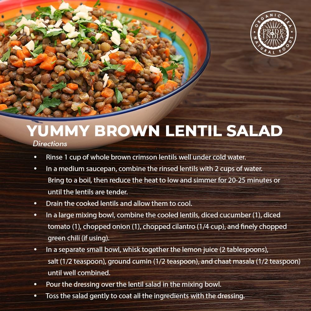 Pride Of India - Indian Whole Brown Crimson Masur Lentils - Protein & Fiber Rich Masoor Whole, 1.5 Pound Jar