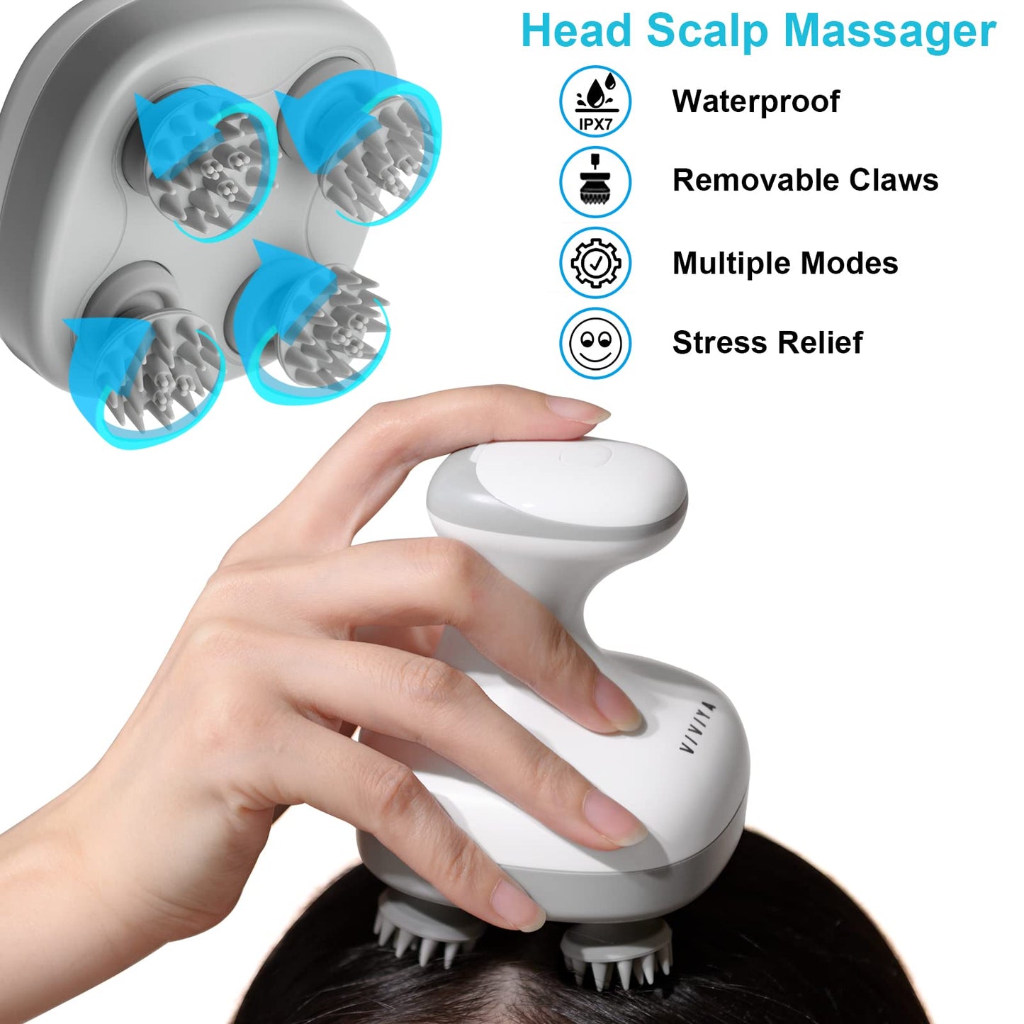 Viviya Electric Scalp Massager, Portable Rechargeable Head Massager With 8 Removable Massage Claws, Waterproof Handheld Hair Sca