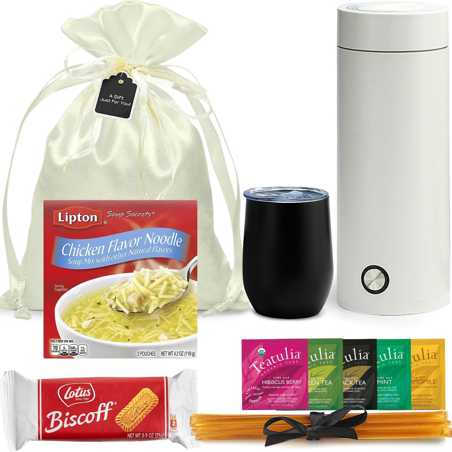 Get Well Soon Gift Basket For Men And Women: Organic Tea  Portable Kettle  Soup  Honey Sticks  Cookies & Insulated Mug Care Package | Post Surgery | Feel Playter