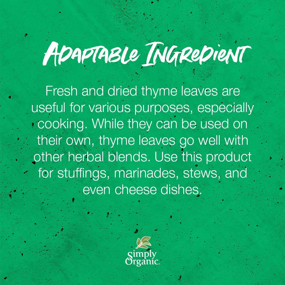 Simply Organic Whole Thyme Leaf, Certified Organic | 0.78 oz | Pack of 4 | Thymus vulgaris L.