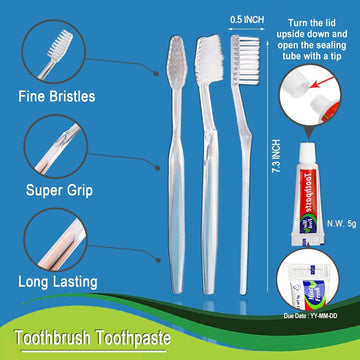 Hqslsund 100 Pack Disposable Toothbrushes With Toothpaste Individually Wrapped, Travel Toothbrushes Bulk, Soft Bristle, 2 Colors