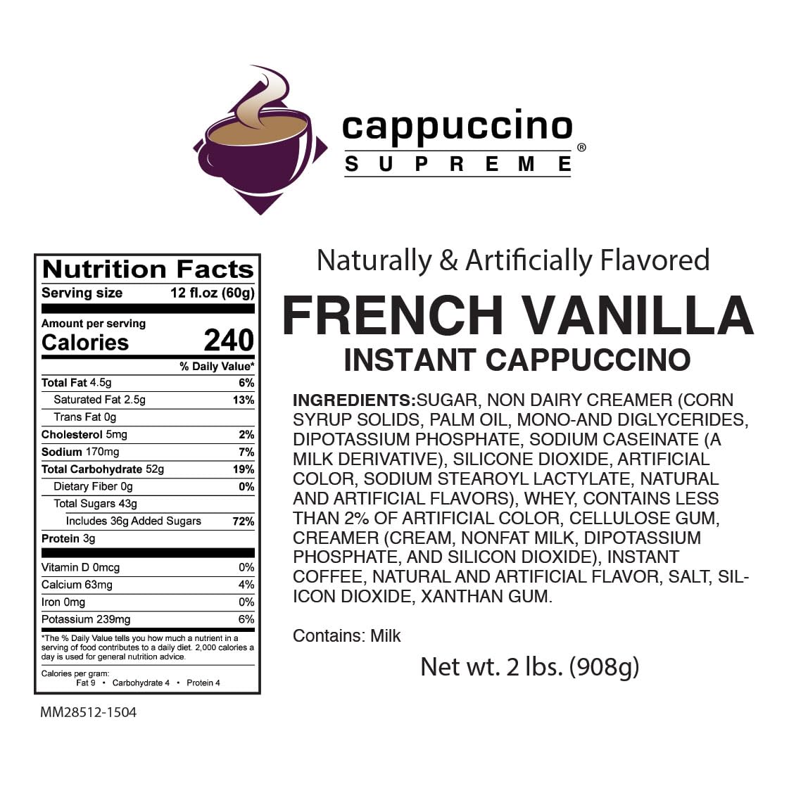 Cappuccino Supreme Instant Cappuccino Mix, French Vanilla, 32 Ounce (Pack of 6)