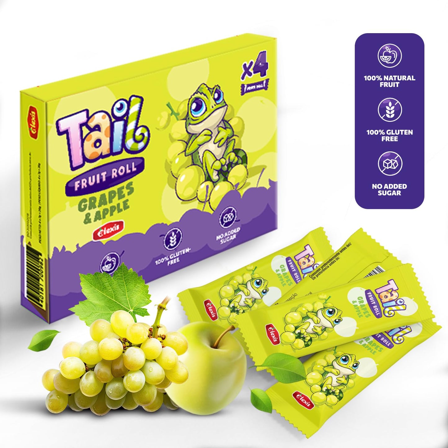 AVICENNA FOOD Tail Fruit Roll Healthy Snacks, G  Flavor, 48 Individual Packs, Non-GMO, No Added Sugar