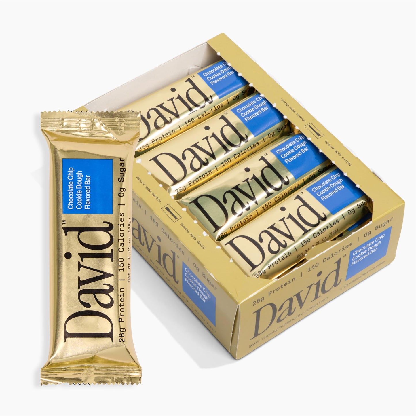 David High Protein Bars - Sugar Free, Low Carb, Gluten Free, 28g Protein, Chocolate Chip Cookie Dough, Pack of 12, Brown