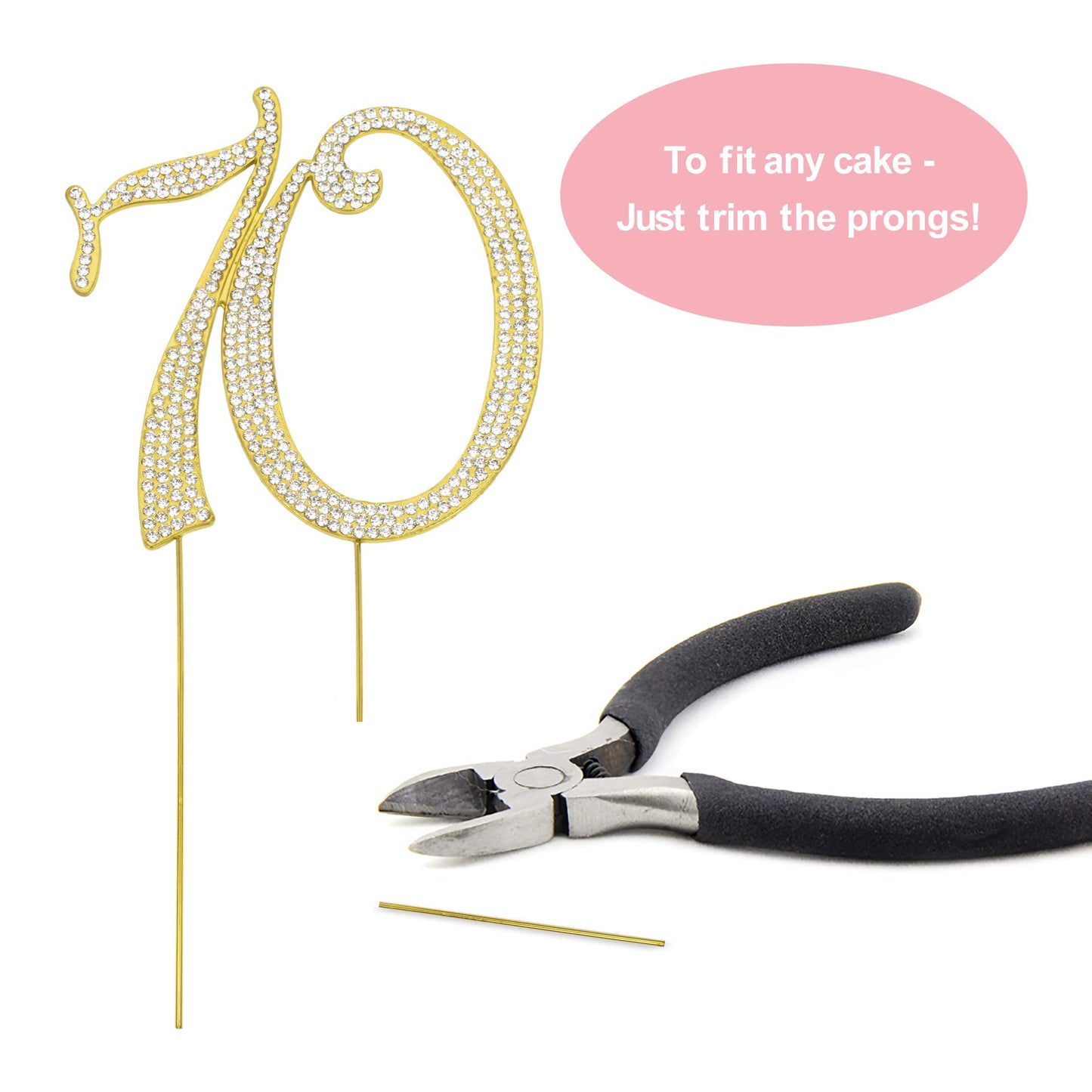 Crystal Creations 70 Cake Topper - Premium Gold Metal, Sparkly Rhinestone Decoration, 4 Ounces