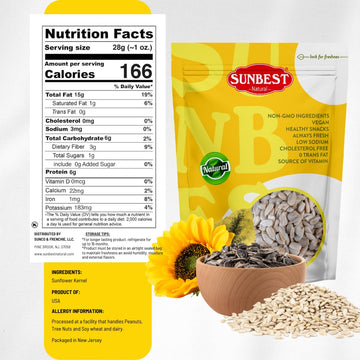Sunbest Natural Raw Sunflower Seed Kernels 32 Oz (2 Lbs) 1 Pack - Unsalted & Nutritious For Snacking, Cooking, & Baking - Vegan-Friendly - Ideal For On-The-Go & Recipes - Bulk Size For Value