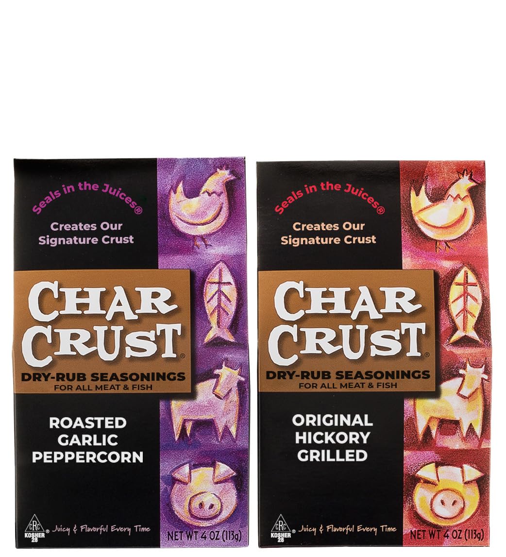 Char Crust Dry Rub Seasoning - Original Hickory Grilled and Roasted Garlic Peppercorn, Holiday Cooking Pack, 4 oz (Pack of 2)