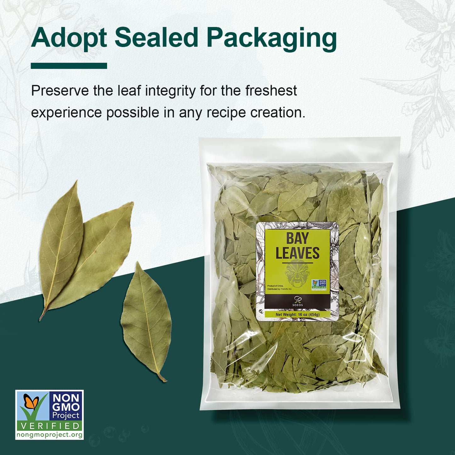 Soeos Bay Leaf, 1 lb (454g), Non-GMO Verified, Dried Bay Leaf, Freshly Packed to Keep Fresh, Bay Laurel Herbs for Cooking,Bay La