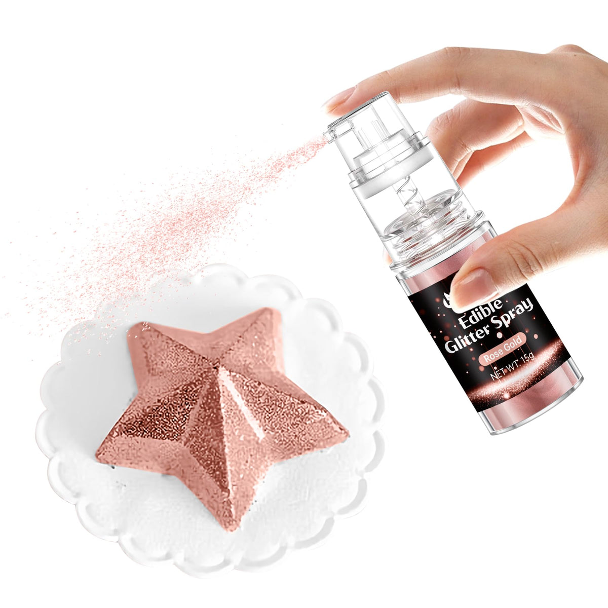 Rose Gold Edible Glitter Spray - 15G Edible Rose Gold Glitter For Cakes Food Grade Metallic Shimmer Powder Cake Sprinkles For Co