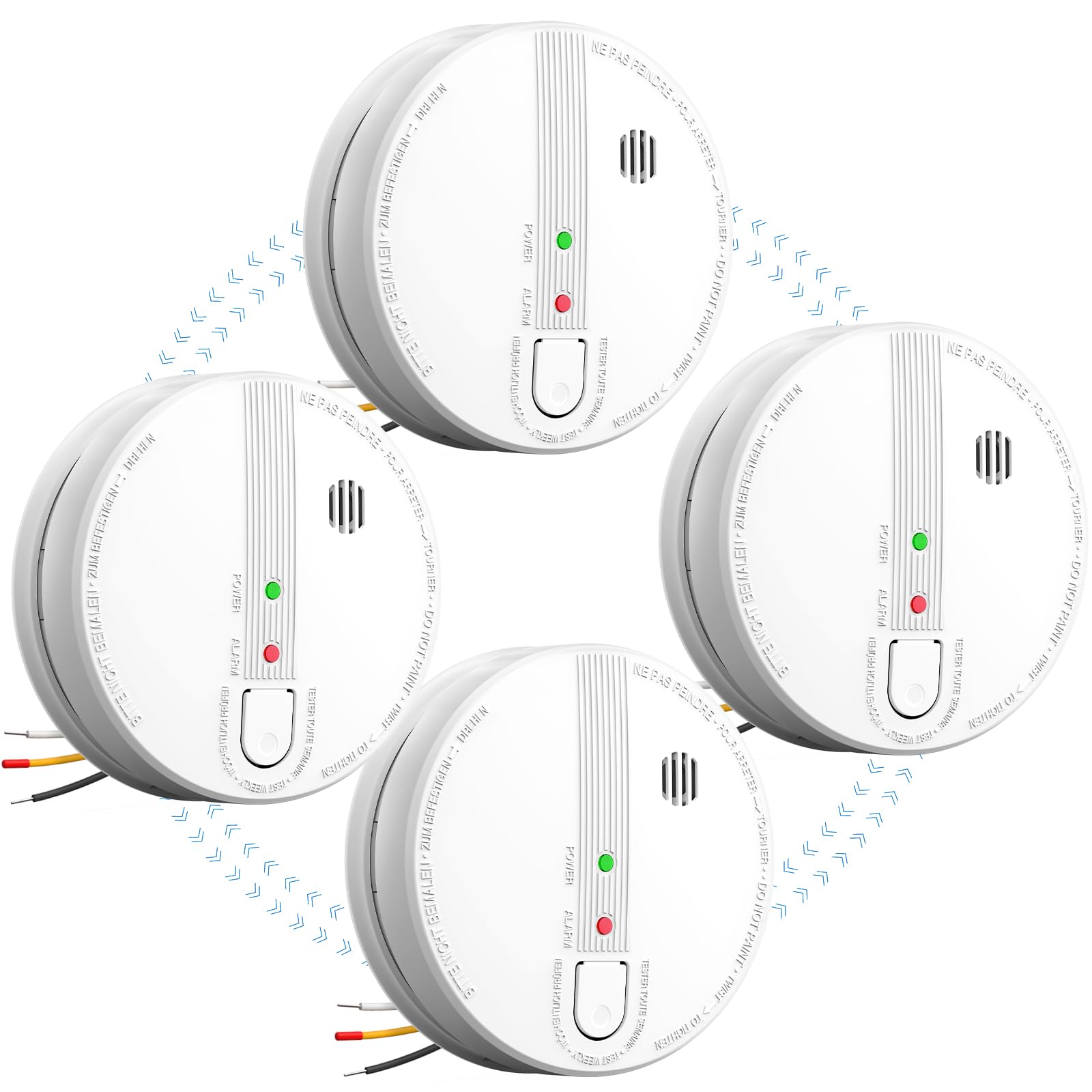 Smoke Detector, Hardwired Interconnected Smoke Detectors, Smoke Alarm With Replaceable 9V Battery, Interconnects Up To 12 Fire A