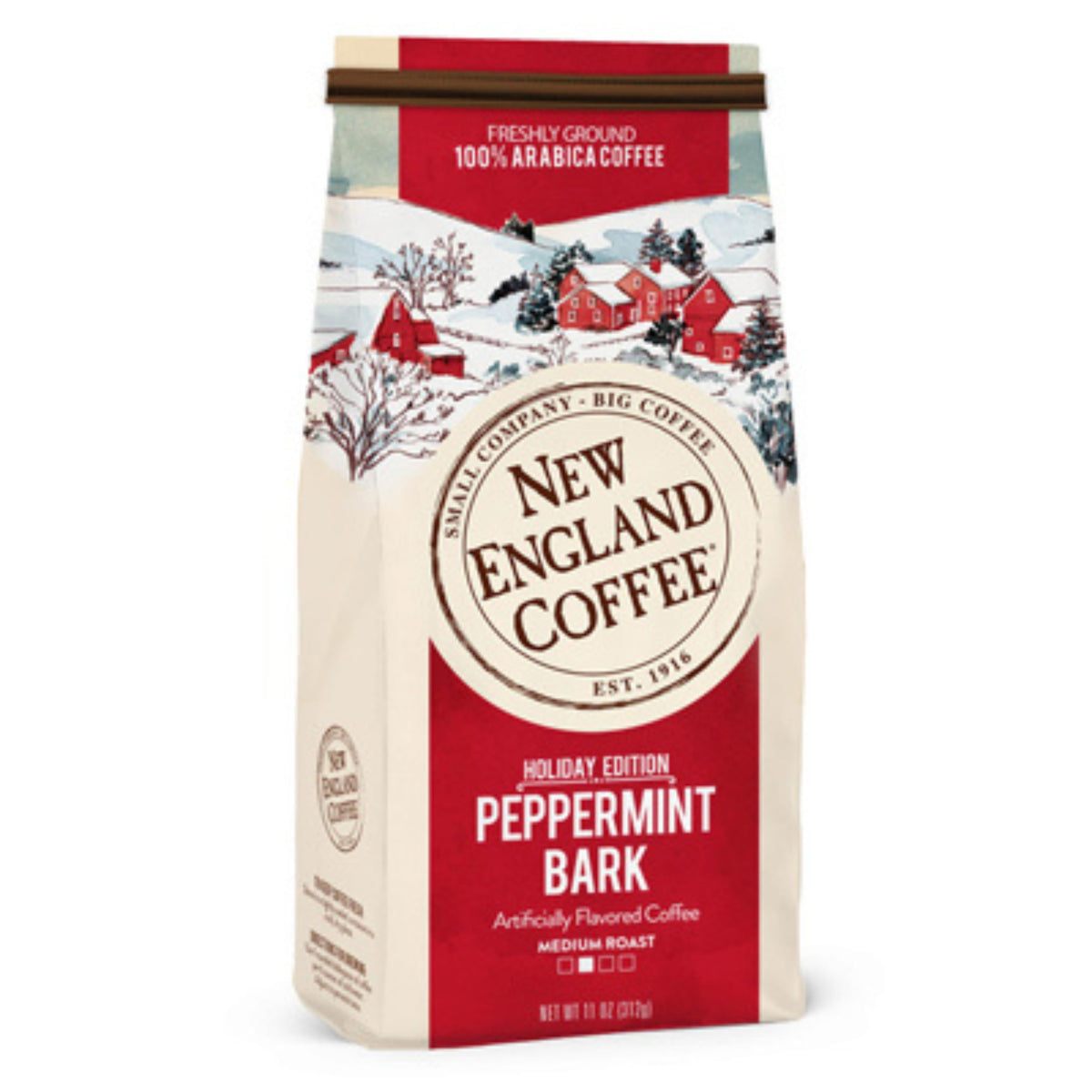 New England Coffee Peppermint Bark Medium Roast Ground Coffee, 11oz Bag (Pack of 1)