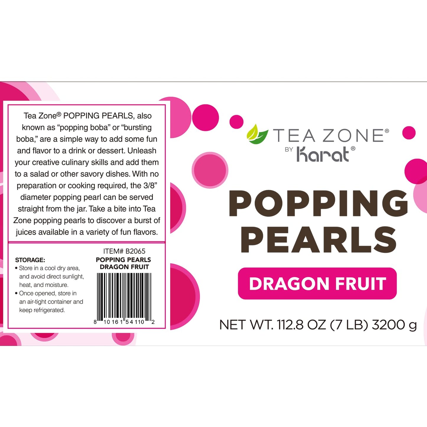 Tea Zone [7 Pounds] Dragon Fruit Popping Pearls for Boba Tea Beverages, Sweets, Ice Cream Topping | B2065